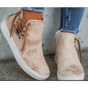 Canvas Hightop Sneaker Boots Boho Festival Women's Size 8 Side Zipper Very G